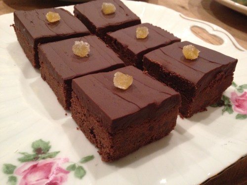 Ginger and chocolate shortbread with dark chocolate ganache