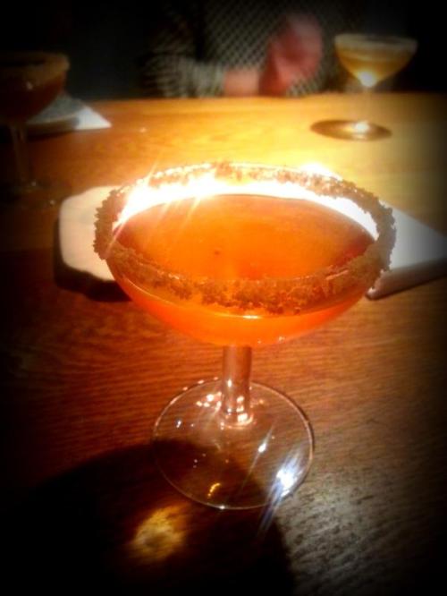 Rhubarb crumble martini