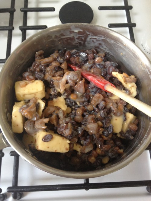 Rum soaked fruit ready to boil