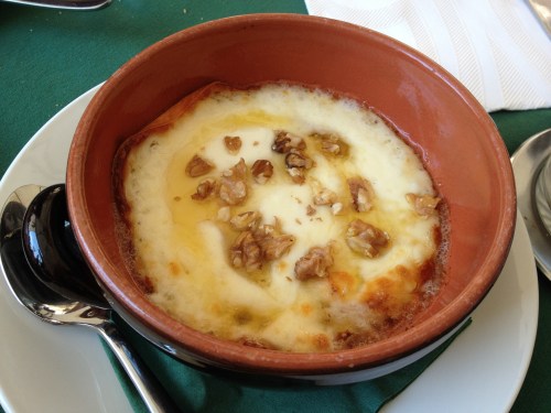 Baked sheeps cheese with honey and walnuts at Osteria del Borgo