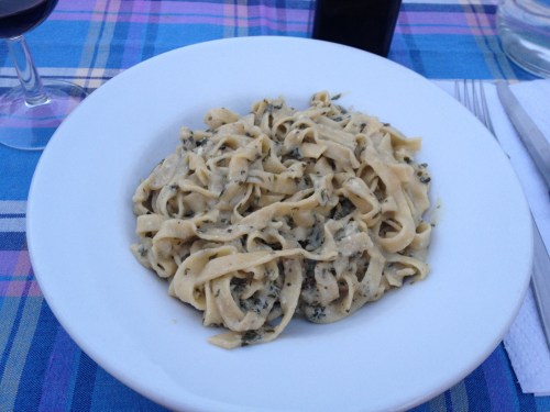Our fettucine with homemade basil and ricotta pesto