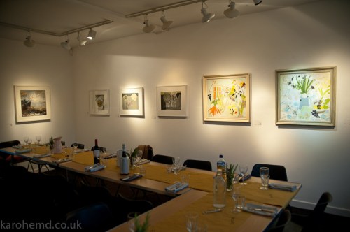 Tables set at Lynne Strover Gallery