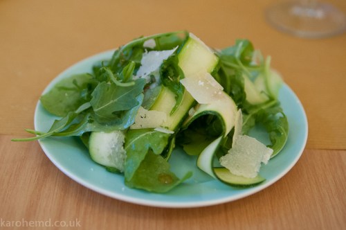 Courgette and rocket salad with aged pecorino and homemade truffle honey