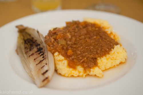 Ragu with polenta and chargrilled chicory